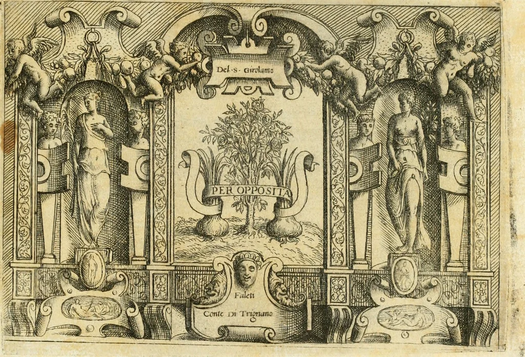 An illustration from Di Battista Pittoni pittore vicentino Imprese di diversi prencipi, dvchi, signori, e d'altri personaggi et hvomini letterati et illvstri : con alcune stanze del Dolce che dichiarano i motti di esse imprese, 1562, leaf 174