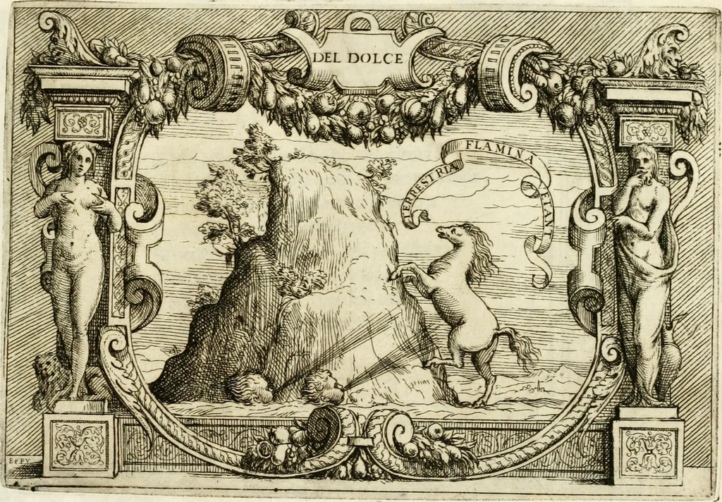 An illustration from Di Battista Pittoni pittore vicentino Imprese di diversi prencipi, dvchi, signori, e d'altri personaggi et hvomini letterati et illvstri : con alcune stanze del Dolce che dichiarano i motti di esse imprese, 1562, leaf 182