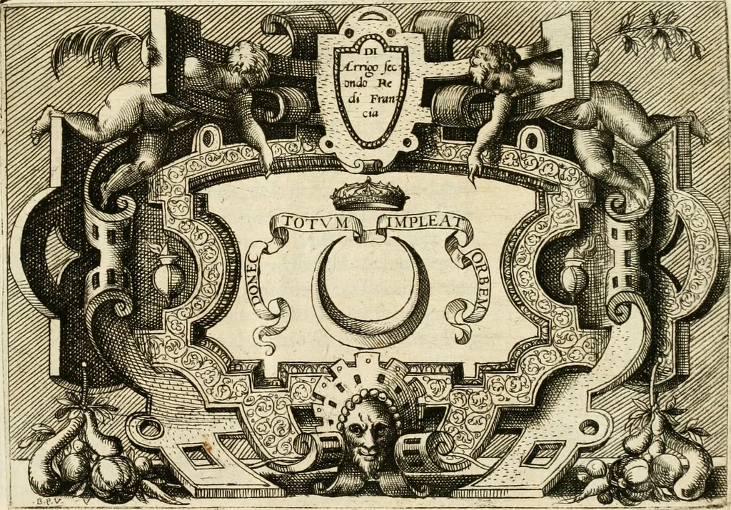 An illustration from Di Battista Pittoni pittore vicentino Imprese di diversi prencipi, dvchi, signori, e d'altri personaggi et hvomini letterati et illvstri : con alcune stanze del Dolce che dichiarano i motti di esse imprese, 1562, leaf 26