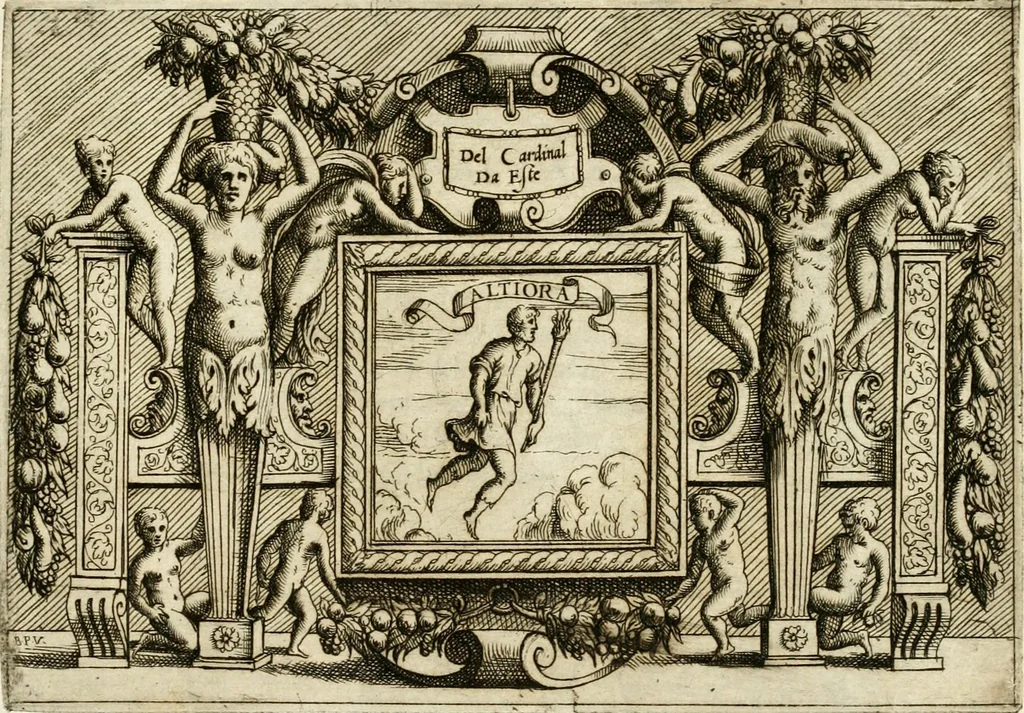 An illustration from Di Battista Pittoni pittore vicentino Imprese di diversi prencipi, dvchi, signori, e d'altri personaggi et hvomini letterati et illvstri : con alcune stanze del Dolce che dichiarano i motti di esse imprese, 1562, leaf 38