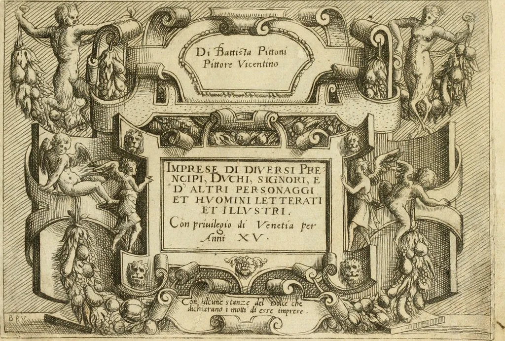 An illustration from Di Battista Pittoni pittore vicentino Imprese di diversi prencipi, dvchi, signori, e d'altri personaggi et hvomini letterati et illvstri : con alcune stanze del Dolce che dichiarano i motti di esse imprese, 1562, leaf 4