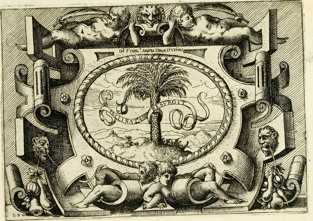 An illustration from Di Battista Pittoni pittore vicentino Imprese di diversi prencipi, dvchi, signori, e d'altri personaggi et hvomini letterati et illvstri : con alcune stanze del Dolce che dichiarano i motti di esse imprese, 1562, leaf 54