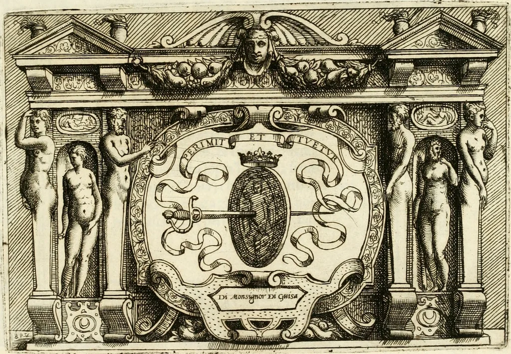 An illustration from Di Battista Pittoni pittore vicentino Imprese di diversi prencipi, dvchi, signori, e d'altri personaggi et hvomini letterati et illvstri : con alcune stanze del Dolce che dichiarano i motti di esse imprese, 1562, leaf 58