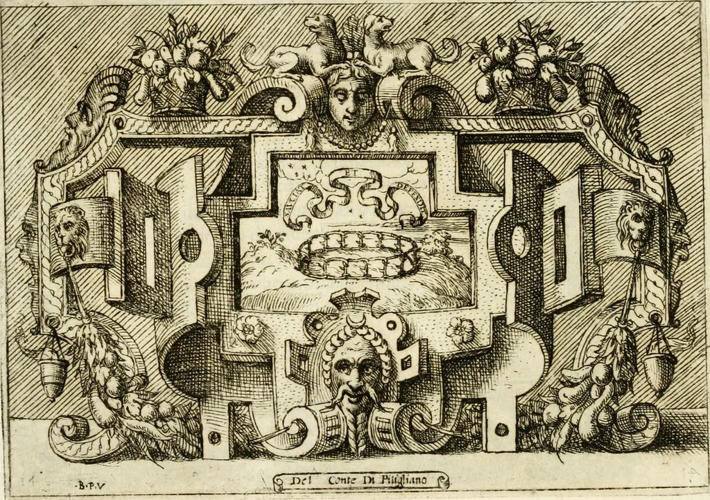 An illustration from Di Battista Pittoni pittore vicentino Imprese di diversi prencipi, dvchi, signori, e d'altri personaggi et hvomini letterati et illvstri : con alcune stanze del Dolce che dichiarano i motti di esse imprese, 1562, leaf 78