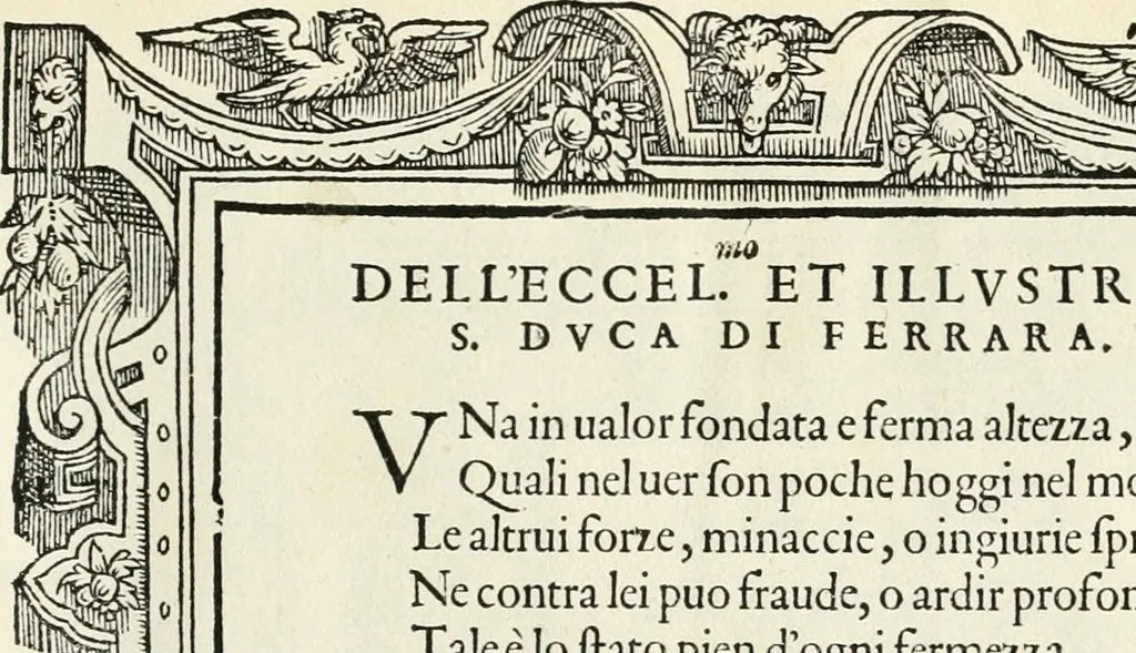An illustration from Di Battista Pittoni pittore vicentino Imprese di diversi prencipi, dvchi, signori, e d'altri personaggi et hvomini letterati et illvstri : con alcune stanze del Dolce che dichiarano i motti di esse imprese, 1562, leaf 8