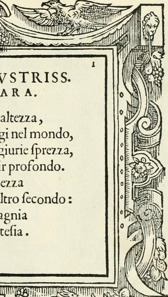 An illustration from Di Battista Pittoni pittore vicentino Imprese di diversi prencipi, dvchi, signori, e d'altri personaggi et hvomini letterati et illvstri : con alcune stanze del Dolce che dichiarano i motti di esse imprese, 1562, leaf 8