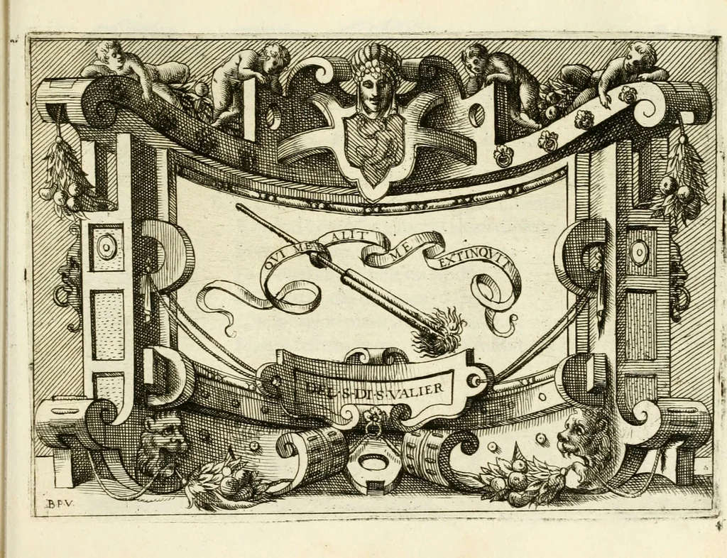 An illustration from Di Battista Pittoni pittore vicentino Imprese di diversi prencipi, dvchi, signori, e d'altri personaggi et hvomini letterati et illvstri : con alcune stanze del Dolce che dichiarano i motti di esse imprese, 1562, leaf 82