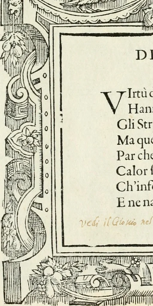 An illustration from Di Battista Pittoni pittore vicentino Imprese di diversi prencipi, dvchi, signori, e d'altri personaggi et hvomini letterati et illvstri : con alcune stanze del Dolce che dichiarano i motti di esse imprese, 1562, leaf 96