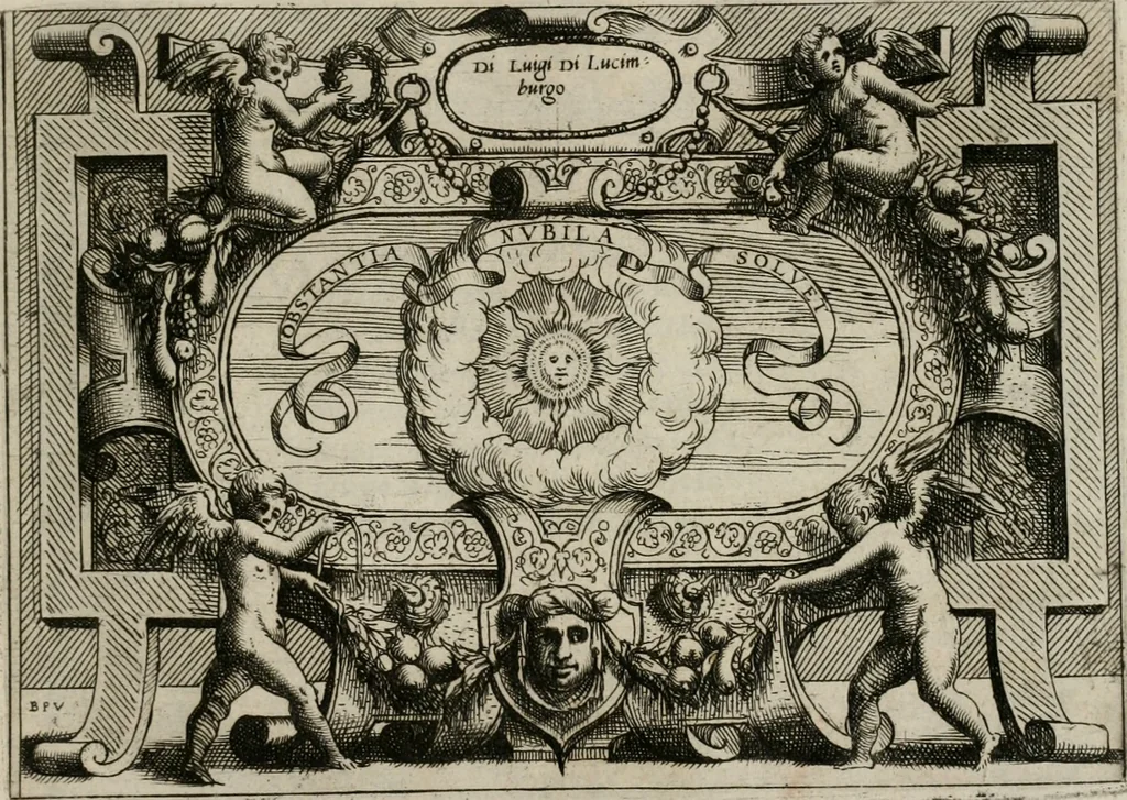 An illustration from Di Battista Pittoni pittore vicentino Imprese di diuersi prencipi, duchi, signori, e d’altri personaggi et huomini letterati et illustri : con alcune stanze del Dolce che dichiarano i motti di esse imprese., 1562, leaf 100