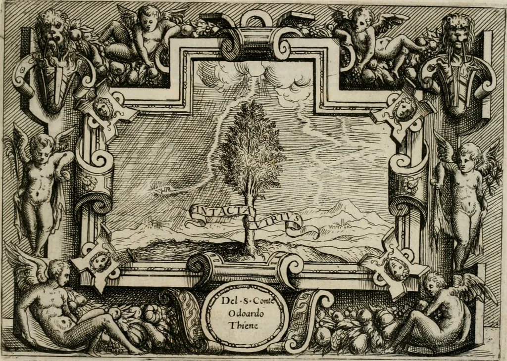 An illustration from Di Battista Pittoni pittore vicentino Imprese di diuersi prencipi, duchi, signori, e d’altri personaggi et huomini letterati et illustri : con alcune stanze del Dolce che dichiarano i motti di esse imprese., 1562, leaf 124