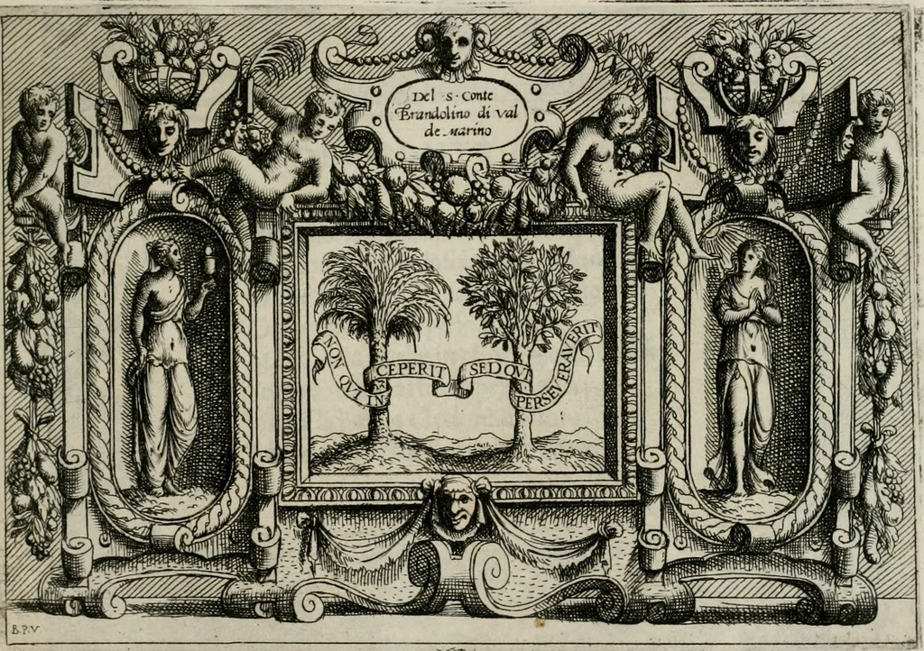 An illustration from Di Battista Pittoni pittore vicentino Imprese di diuersi prencipi, duchi, signori, e d’altri personaggi et huomini letterati et illustri : con alcune stanze del Dolce che dichiarano i motti di esse imprese., 1562, leaf 128