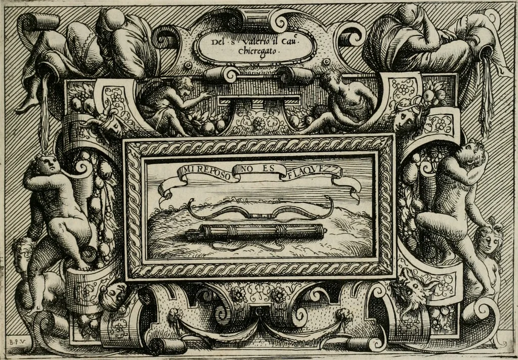 An illustration from Di Battista Pittoni pittore vicentino Imprese di diuersi prencipi, duchi, signori, e d’altri personaggi et huomini letterati et illustri : con alcune stanze del Dolce che dichiarano i motti di esse imprese., 1562, leaf 144