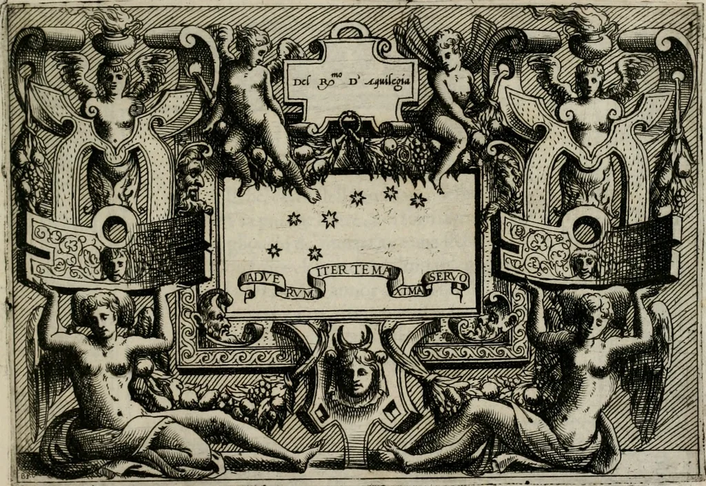 An illustration from Di Battista Pittoni pittore vicentino Imprese di diuersi prencipi, duchi, signori, e d’altri personaggi et huomini letterati et illustri : con alcune stanze del Dolce che dichiarano i motti di esse imprese., 1562, leaf 148