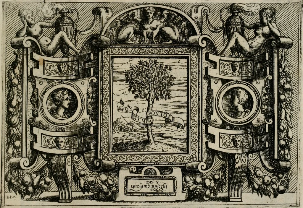 An illustration from Di Battista Pittoni pittore vicentino Imprese di diuersi prencipi, duchi, signori, e d’altri personaggi et huomini letterati et illustri : con alcune stanze del Dolce che dichiarano i motti di esse imprese., 1562, leaf 176