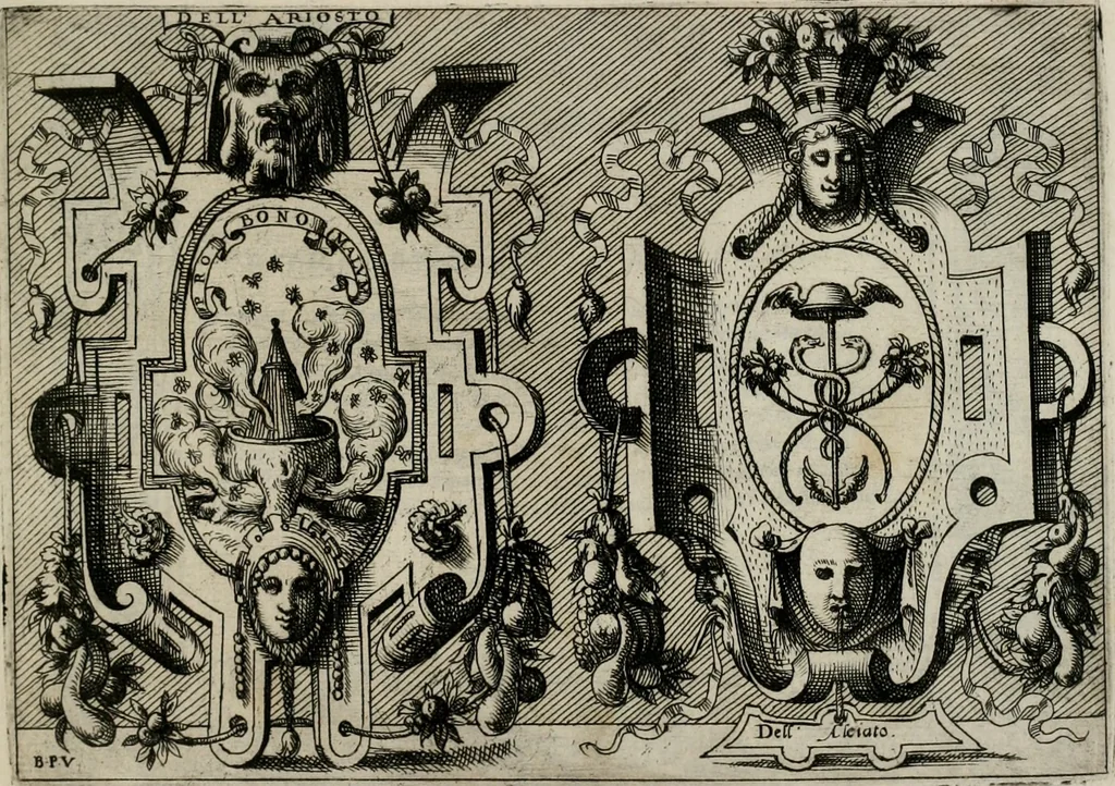 An illustration from Di Battista Pittoni pittore vicentino Imprese di diuersi prencipi, duchi, signori, e d’altri personaggi et huomini letterati et illustri : con alcune stanze del Dolce che dichiarano i motti di esse imprese., 1562, leaf 184
