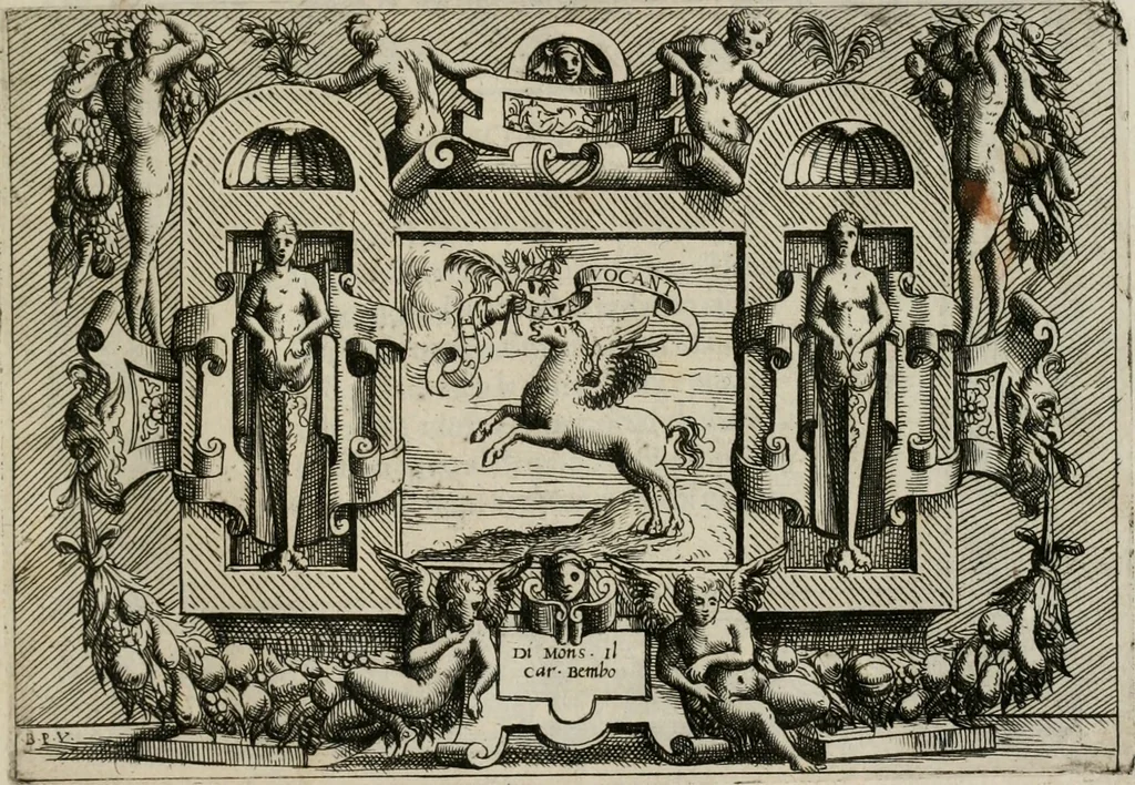 An illustration from Di Battista Pittoni pittore vicentino Imprese di diuersi prencipi, duchi, signori, e d’altri personaggi et huomini letterati et illustri : con alcune stanze del Dolce che dichiarano i motti di esse imprese., 1562, leaf 48