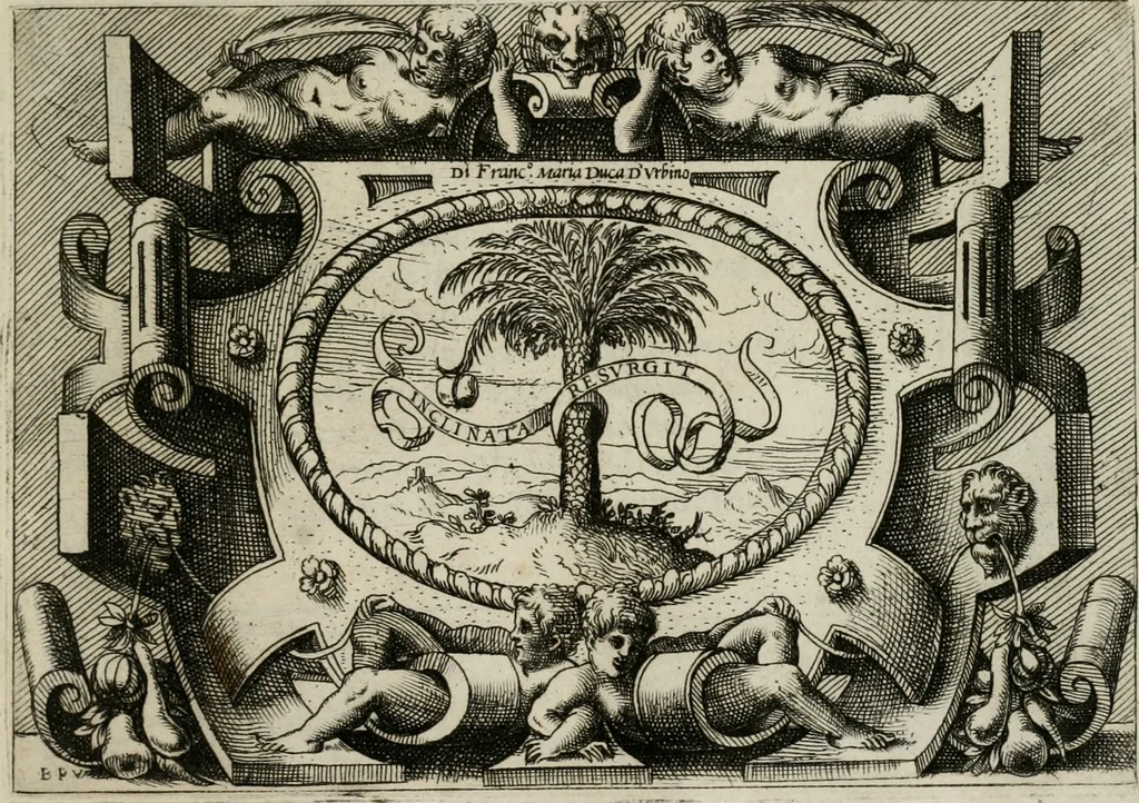 An illustration from Di Battista Pittoni pittore vicentino Imprese di diuersi prencipi, duchi, signori, e d’altri personaggi et huomini letterati et illustri : con alcune stanze del Dolce che dichiarano i motti di esse imprese., 1562, leaf 56