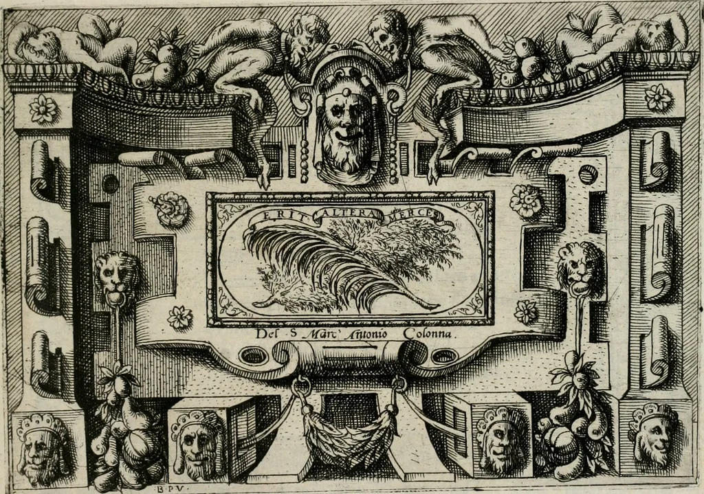 An illustration from Di Battista Pittoni pittore vicentino Imprese di diuersi prencipi, duchi, signori, e d’altri personaggi et huomini letterati et illustri : con alcune stanze del Dolce che dichiarano i motti di esse imprese., 1562, leaf 76