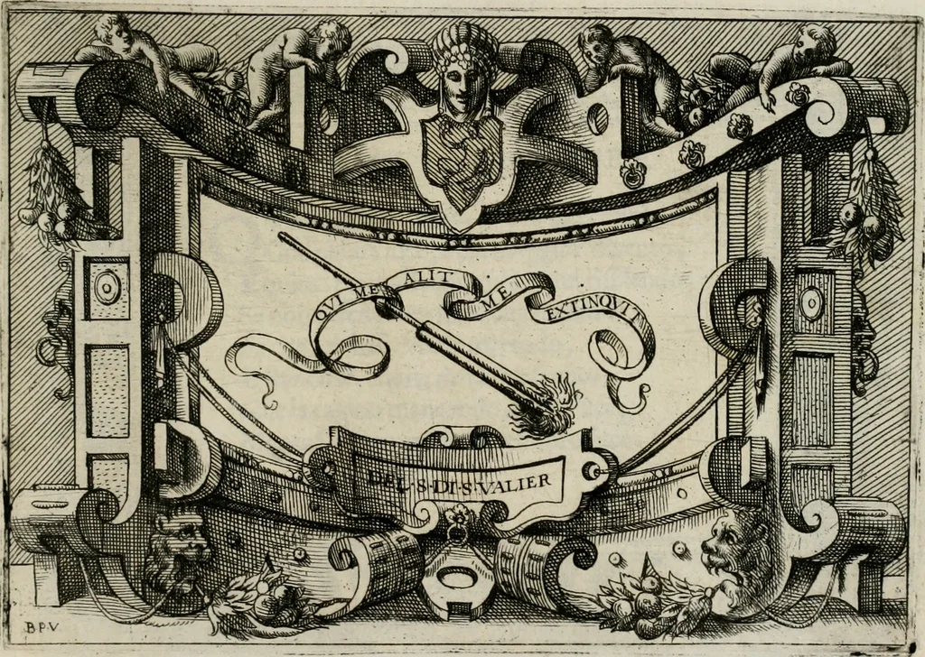 An illustration from Di Battista Pittoni pittore vicentino Imprese di diuersi prencipi, duchi, signori, e d’altri personaggi et huomini letterati et illustri : con alcune stanze del Dolce che dichiarano i motti di esse imprese., 1562, leaf 84