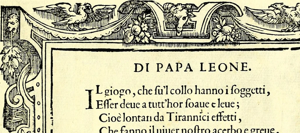 An illustration from Di Battista Pittoni pittore vicentino ano. M.D.LXVIII Impresse di diversi prencipi, dvchi, signori, e d'altri personaggi et hvomini letterati et illvstri. Con priuillegio di Venetia per anni XV. Con alcune stanze del Dolce che dichiarano i motti di esse imprese, 1562, leaf 10