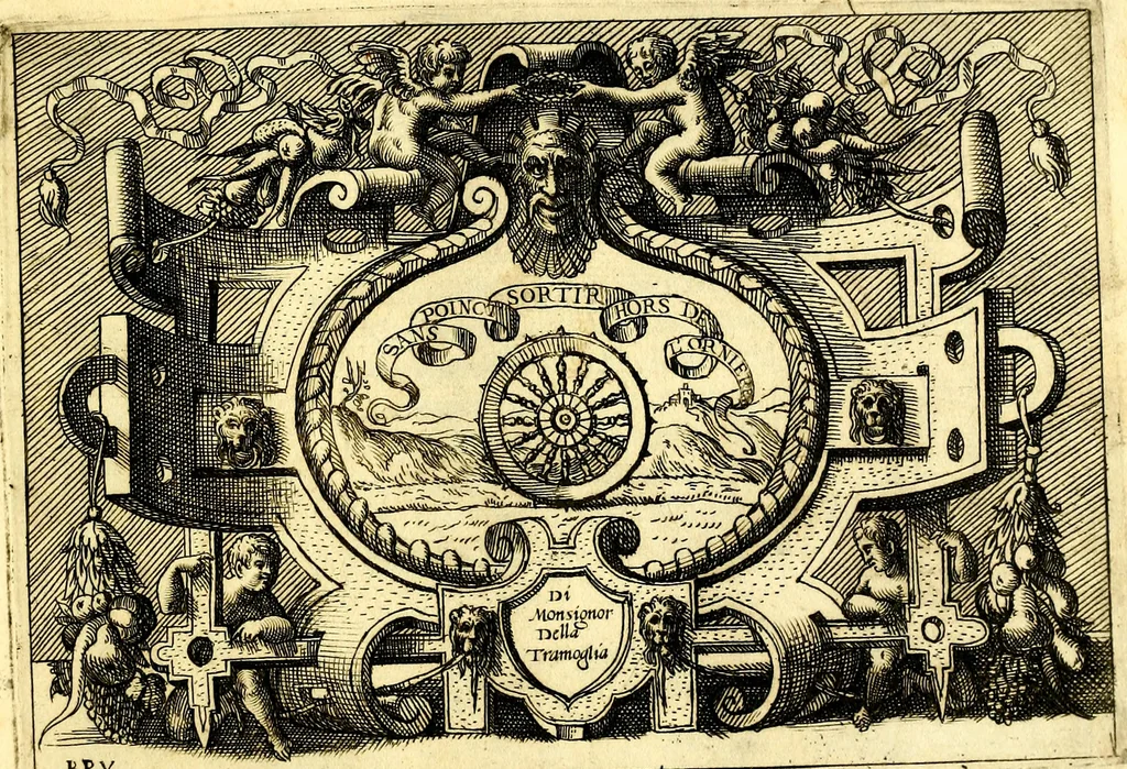 An illustration from Di Battista Pittoni pittore vicentino ano. M.D.LXVIII Impresse di diversi prencipi, dvchi, signori, e d'altri personaggi et hvomini letterati et illvstri. Con priuillegio di Venetia per anni XV. Con alcune stanze del Dolce che dichiarano i motti di esse imprese, 1562, leaf 104