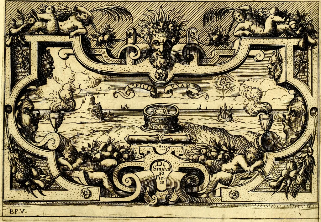An illustration from Di Battista Pittoni pittore vicentino ano. M.D.LXVIII Impresse di diversi prencipi, dvchi, signori, e d'altri personaggi et hvomini letterati et illvstri. Con priuillegio di Venetia per anni XV. Con alcune stanze del Dolce che dichiarano i motti di esse imprese, 1562, leaf 116