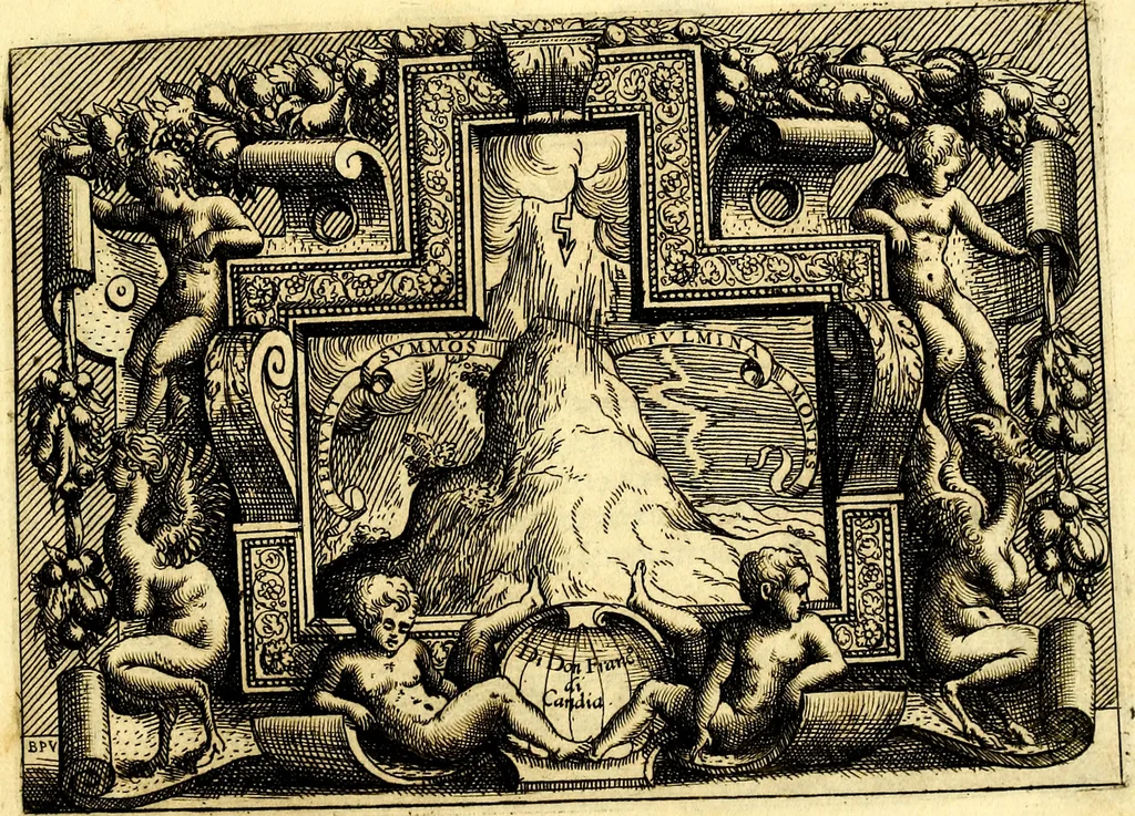 An illustration from Di Battista Pittoni pittore vicentino ano. M.D.LXVIII Impresse di diversi prencipi, dvchi, signori, e d'altri personaggi et hvomini letterati et illvstri. Con priuillegio di Venetia per anni XV. Con alcune stanze del Dolce che dichiarano i motti di esse imprese, 1562, leaf 120