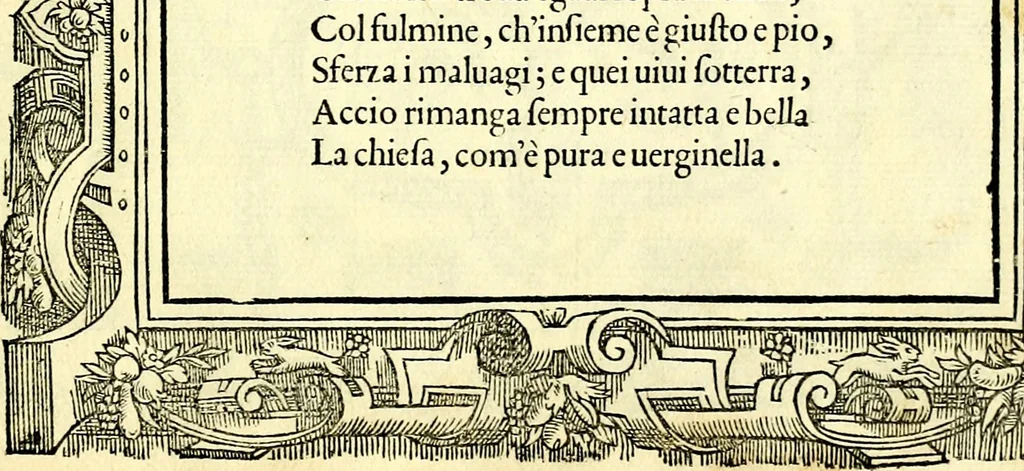 An illustration from Di Battista Pittoni pittore vicentino ano. M.D.LXVIII Impresse di diversi prencipi, dvchi, signori, e d'altri personaggi et hvomini letterati et illvstri. Con priuillegio di Venetia per anni XV. Con alcune stanze del Dolce che dichiarano i motti di esse imprese, 1562, leaf 14