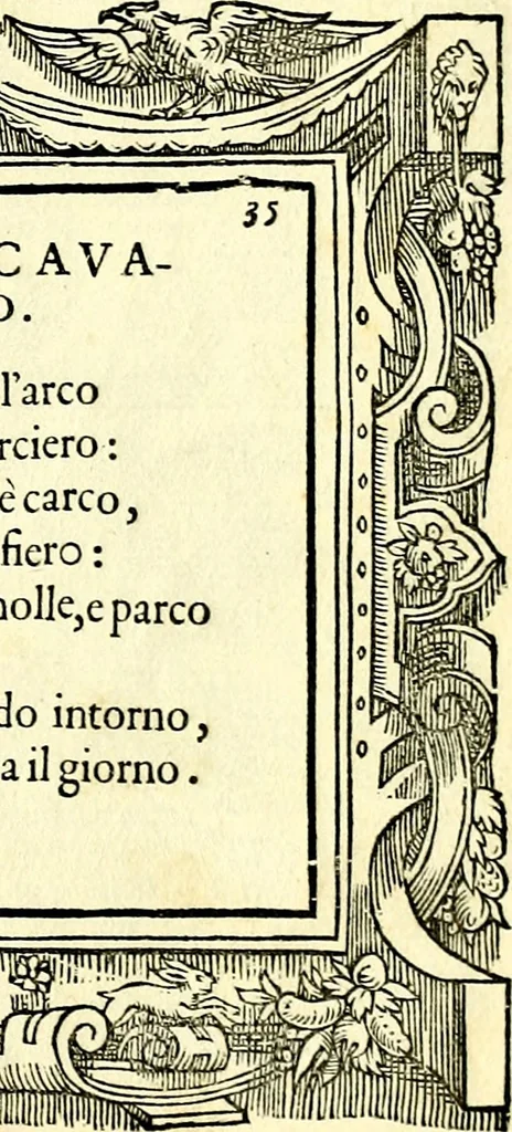 An illustration from Di Battista Pittoni pittore vicentino ano. M.D.LXVIII Impresse di diversi prencipi, dvchi, signori, e d'altri personaggi et hvomini letterati et illvstri. Con priuillegio di Venetia per anni XV. Con alcune stanze del Dolce che dichiarano i motti di esse imprese, 1562, leaf 142