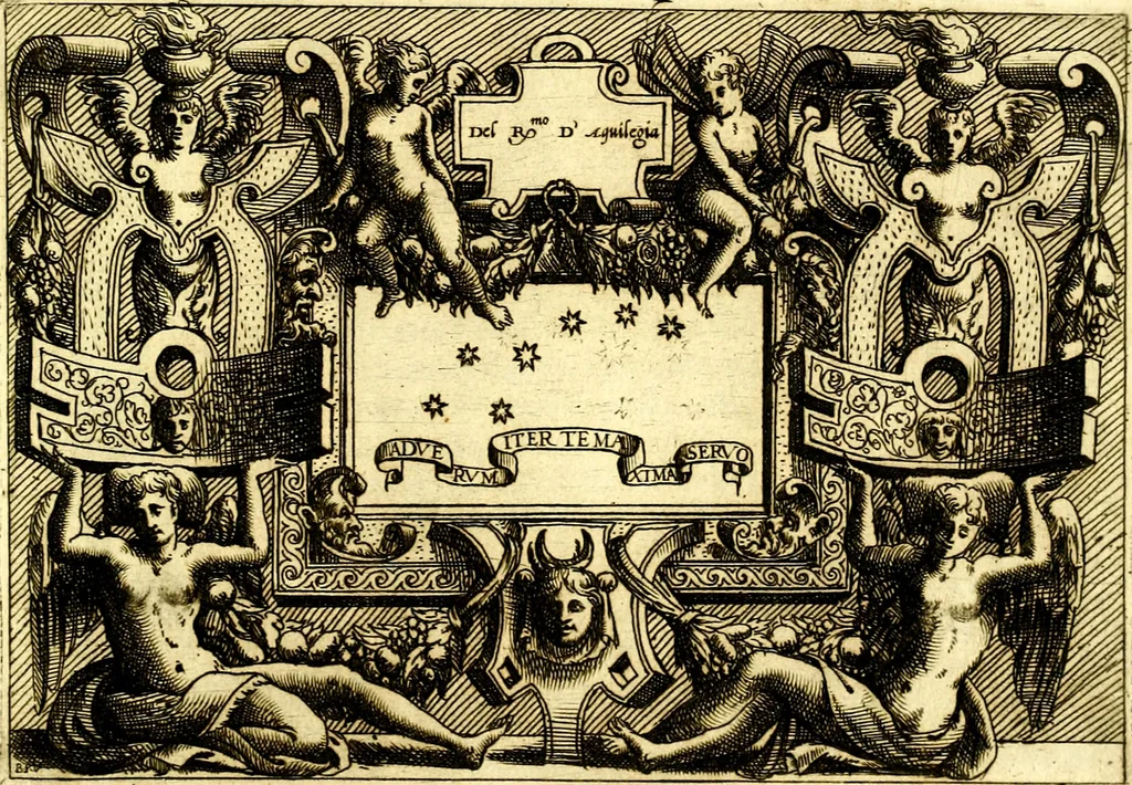 An illustration from Di Battista Pittoni pittore vicentino ano. M.D.LXVIII Impresse di diversi prencipi, dvchi, signori, e d'altri personaggi et hvomini letterati et illvstri. Con priuillegio di Venetia per anni XV. Con alcune stanze del Dolce che dichiarano i motti di esse imprese, 1562, leaf 148