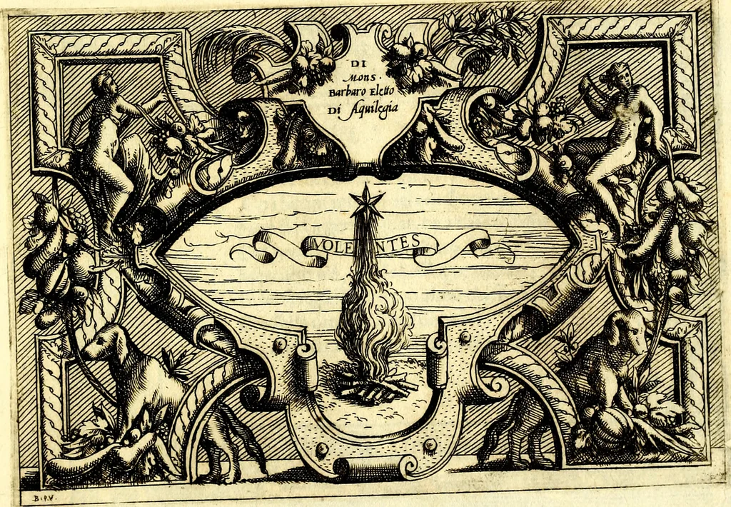 An illustration from Di Battista Pittoni pittore vicentino ano. M.D.LXVIII Impresse di diversi prencipi, dvchi, signori, e d'altri personaggi et hvomini letterati et illvstri. Con priuillegio di Venetia per anni XV. Con alcune stanze del Dolce che dichiarano i motti di esse imprese, 1562, leaf 152