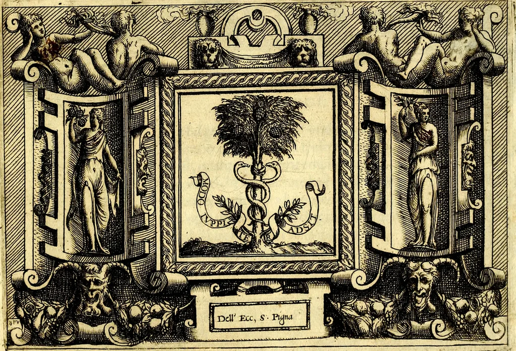 An illustration from Di Battista Pittoni pittore vicentino ano. M.D.LXVIII Impresse di diversi prencipi, dvchi, signori, e d'altri personaggi et hvomini letterati et illvstri. Con priuillegio di Venetia per anni XV. Con alcune stanze del Dolce che dichiarano i motti di esse imprese, 1562, leaf 156