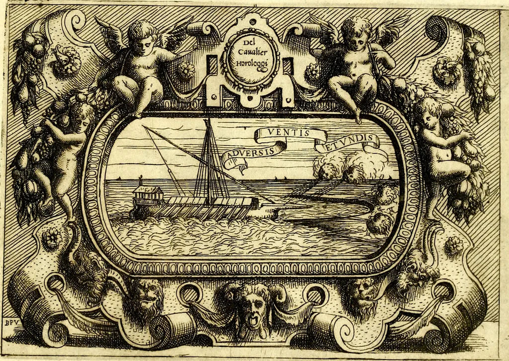 An illustration from Di Battista Pittoni pittore vicentino ano. M.D.LXVIII Impresse di diversi prencipi, dvchi, signori, e d'altri personaggi et hvomini letterati et illvstri. Con priuillegio di Venetia per anni XV. Con alcune stanze del Dolce che dichiarano i motti di esse imprese, 1562, leaf 160