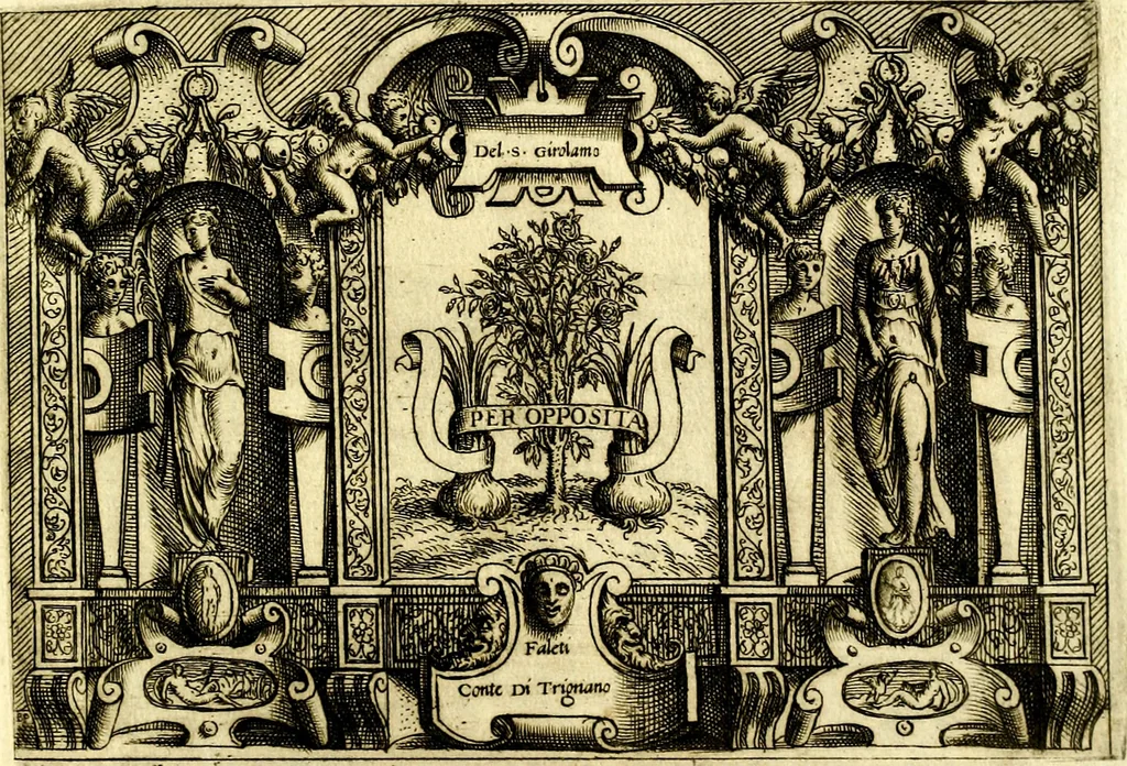 An illustration from Di Battista Pittoni pittore vicentino ano. M.D.LXVIII Impresse di diversi prencipi, dvchi, signori, e d'altri personaggi et hvomini letterati et illvstri. Con priuillegio di Venetia per anni XV. Con alcune stanze del Dolce che dichiarano i motti di esse imprese, 1562, leaf 172
