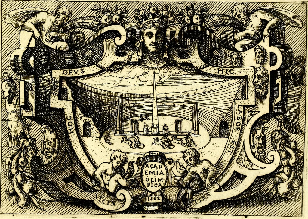 An illustration from Di Battista Pittoni pittore vicentino ano. M.D.LXVIII Impresse di diversi prencipi, dvchi, signori, e d'altri personaggi et hvomini letterati et illvstri. Con priuillegio di Venetia per anni XV. Con alcune stanze del Dolce che dichiarano i motti di esse imprese, 1562, leaf 204