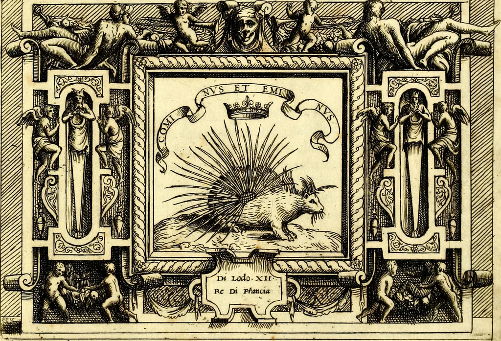 An illustration from Di Battista Pittoni pittore vicentino ano. M.D.LXVIII Impresse di diversi prencipi, dvchi, signori, e d'altri personaggi et hvomini letterati et illvstri. Con priuillegio di Venetia per anni XV. Con alcune stanze del Dolce che dichiarano i motti di esse imprese, 1562, leaf 24
