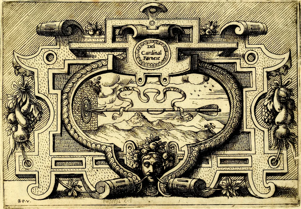 An illustration from Di Battista Pittoni pittore vicentino ano. M.D.LXVIII Impresse di diversi prencipi, dvchi, signori, e d'altri personaggi et hvomini letterati et illvstri. Con priuillegio di Venetia per anni XV. Con alcune stanze del Dolce che dichiarano i motti di esse imprese, 1562, leaf 44