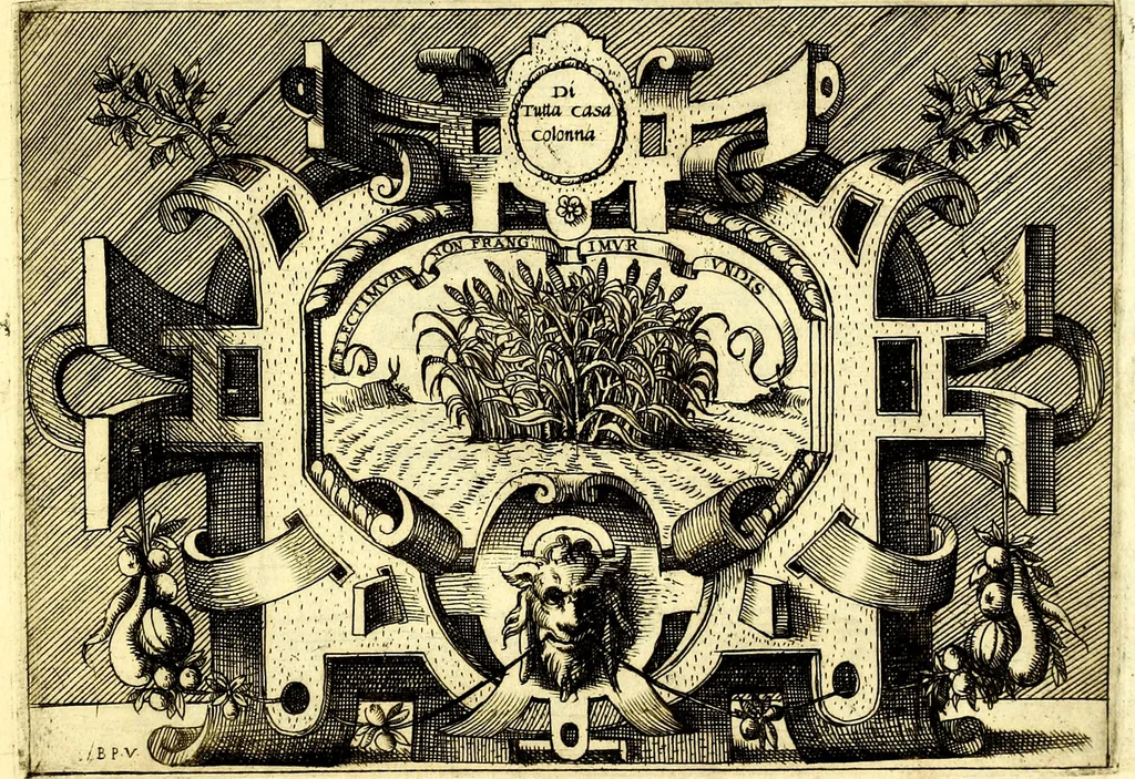 An illustration from Di Battista Pittoni pittore vicentino ano. M.D.LXVIII Impresse di diversi prencipi, dvchi, signori, e d'altri personaggi et hvomini letterati et illvstri. Con priuillegio di Venetia per anni XV. Con alcune stanze del Dolce che dichiarano i motti di esse imprese, 1562, leaf 68