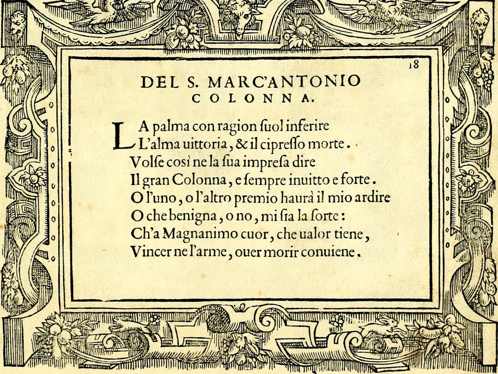 An illustration from Di Battista Pittoni pittore vicentino ano. M.D.LXVIII Impresse di diversi prencipi, dvchi, signori, e d'altri personaggi et hvomini letterati et illvstri. Con priuillegio di Venetia per anni XV. Con alcune stanze del Dolce che dichiarano i motti di esse imprese, 1562, leaf 74