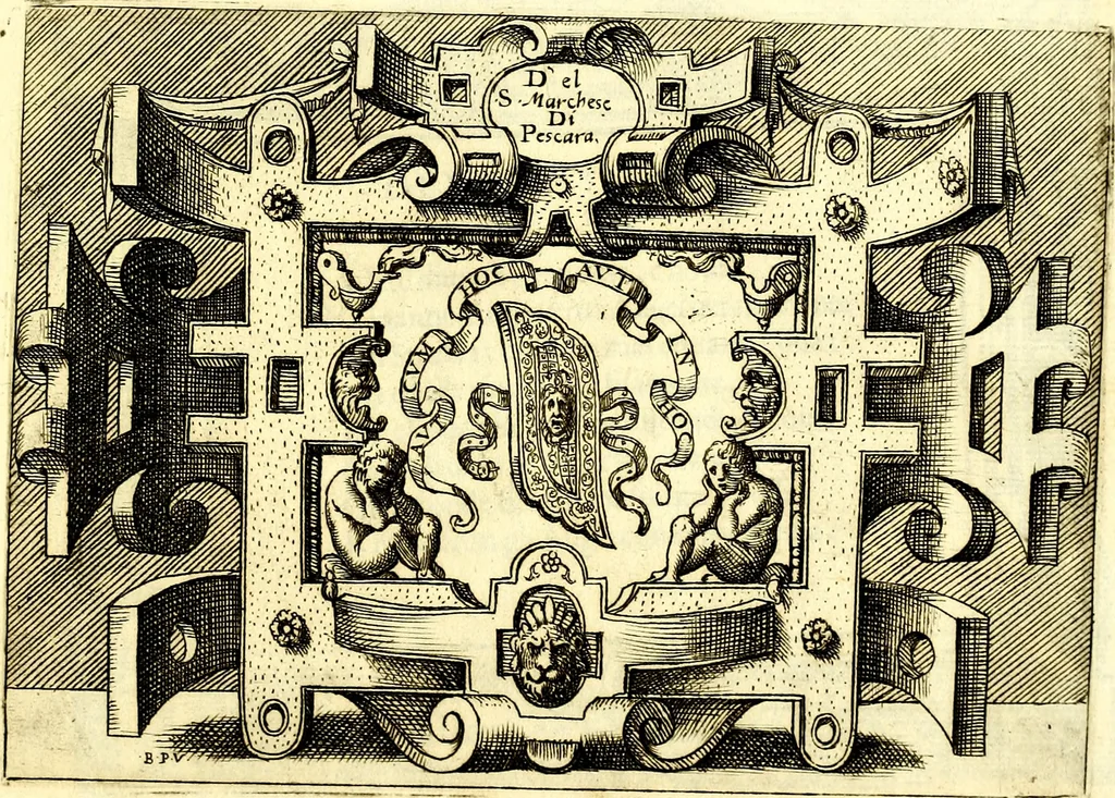 An illustration from Di Battista Pittoni pittore vicentino ano. M.D.LXVIII Impresse di diversi prencipi, dvchi, signori, e d'altri personaggi et hvomini letterati et illvstri. Con priuillegio di Venetia per anni XV. Con alcune stanze del Dolce che dichiarano i motti di esse imprese, 1562, leaf 92