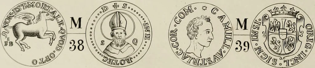 An illustration from Di Camillo e Siro da Correggio e della loro zecca : memorie storico-numismatiche, 1870, leaf 77