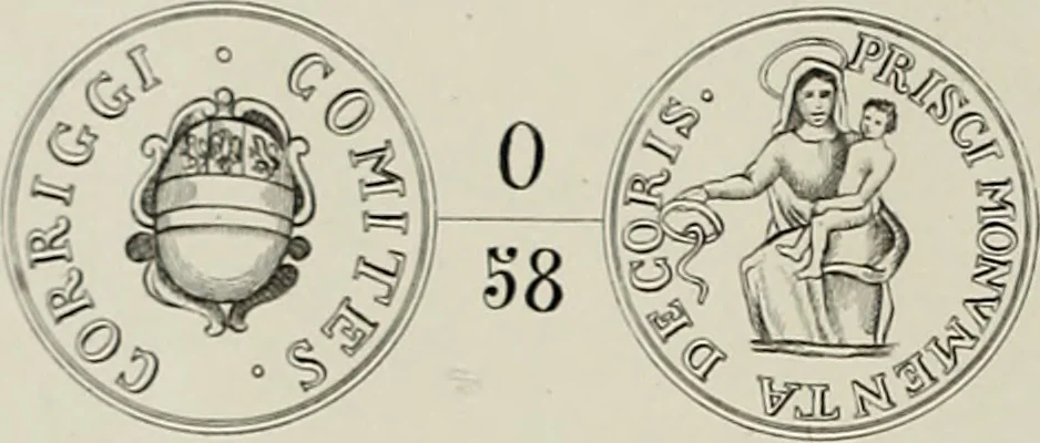 An illustration from Di Camillo e Siro da Correggio e della loro zecca : memorie storico-numismatiche, 1870, leaf 99
