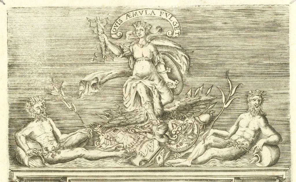 An illustration from Dichiarazioni della pianta dell'antiche Siracuse, e d'alcune scelte medaglie d'esse, e de' principi che quelle possedettero, 1613, leaf 4