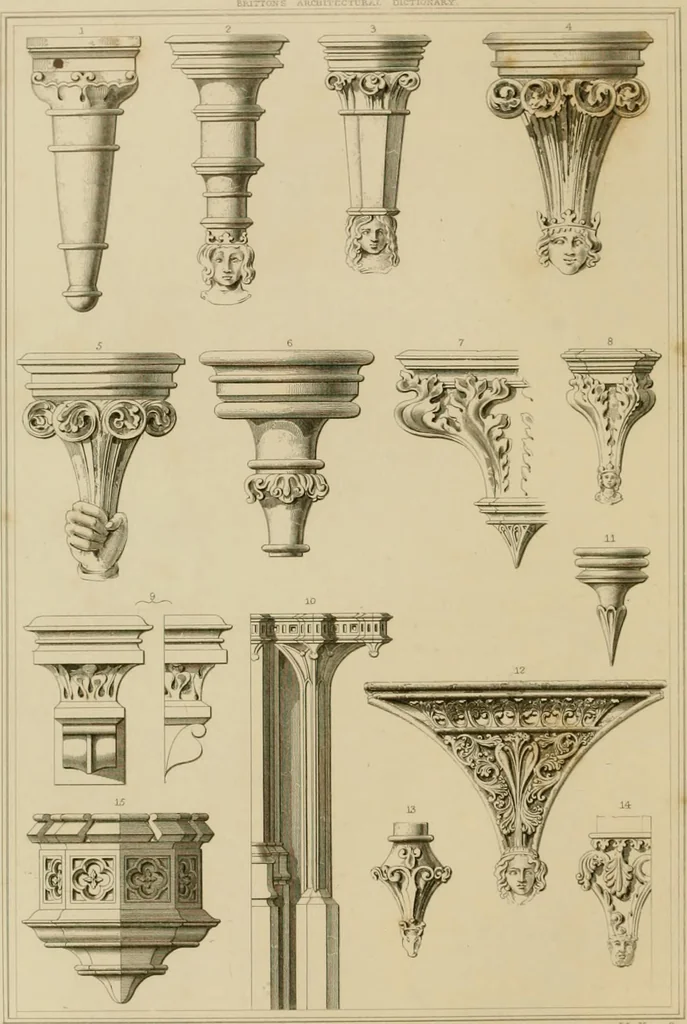 An illustration from A dictionary of the architecture and archaeology of the middle ages : including words used by ancient and modern authors in treating of architectural and other antiquities, also, biographical notices of ancient architects, 1883, leaf 106
