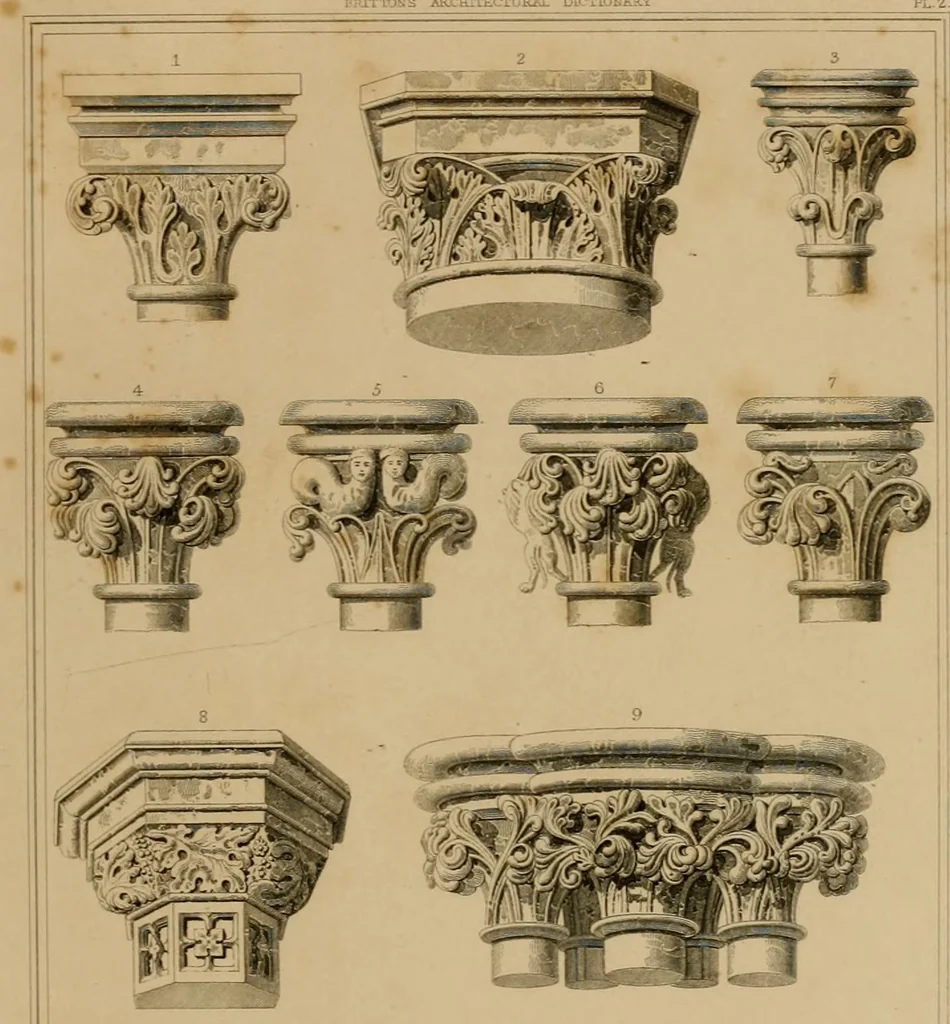 An illustration from A dictionary of the architecture and archaeology of the middle ages : including words used by ancient and modern authors in treating of architectural and other antiquities, also, biographical notices of ancient architects, 1883, leaf 123
