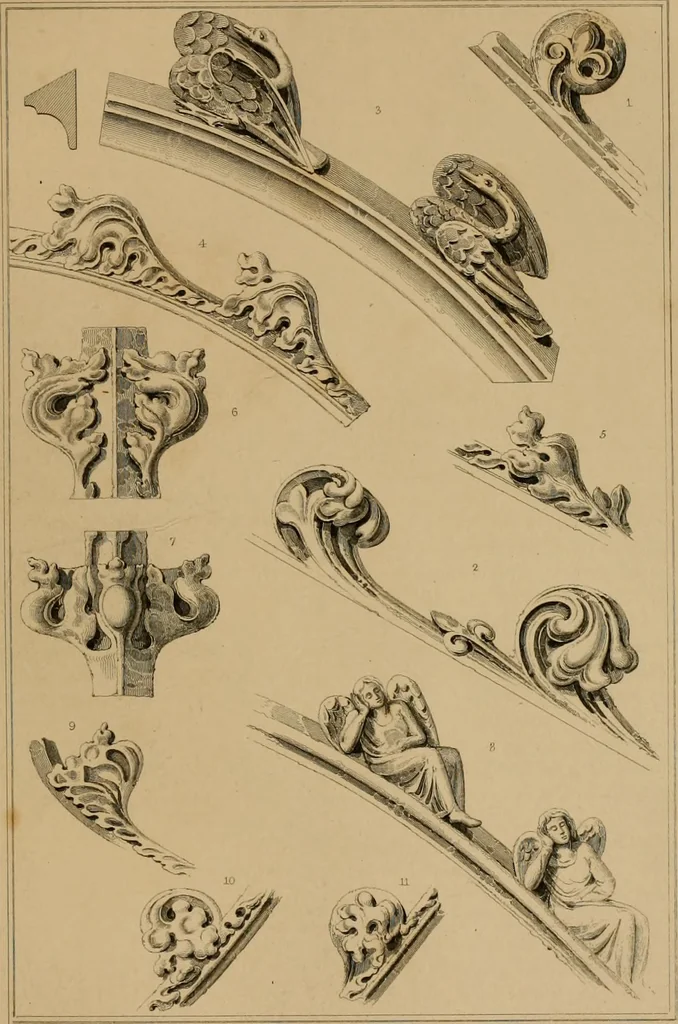 An illustration from A dictionary of the architecture and archaeology of the middle ages : including words used by ancient and modern authors in treating of architectural and other antiquities, also, biographical notices of ancient architects, 1883, leaf 187