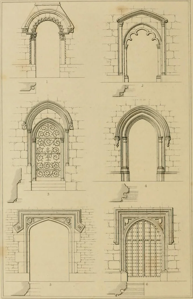 An illustration from A dictionary of the architecture and archaeology of the middle ages : including words used by ancient and modern authors in treating of architectural and other antiquities, also, biographical notices of ancient architects, 1883, leaf 214