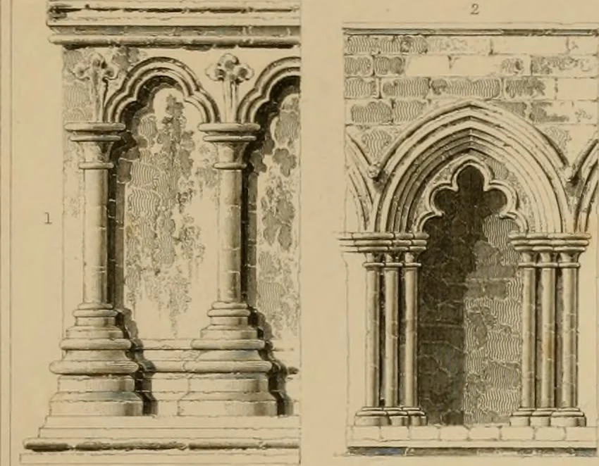 An illustration from A dictionary of the architecture and archaeology of the middle ages : including words used by ancient and modern authors in treating of architectural and other antiquities, also, biographical notices of ancient architects, 1883, leaf 57