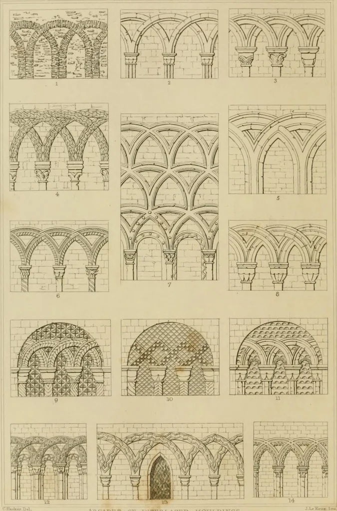 An illustration from A dictionary of the architecture and archaeology of the middle ages : including words used by ancient and modern authors in treating of architectural and other antiquities, also, biographical notices of ancient architects, 1883, leaf 60