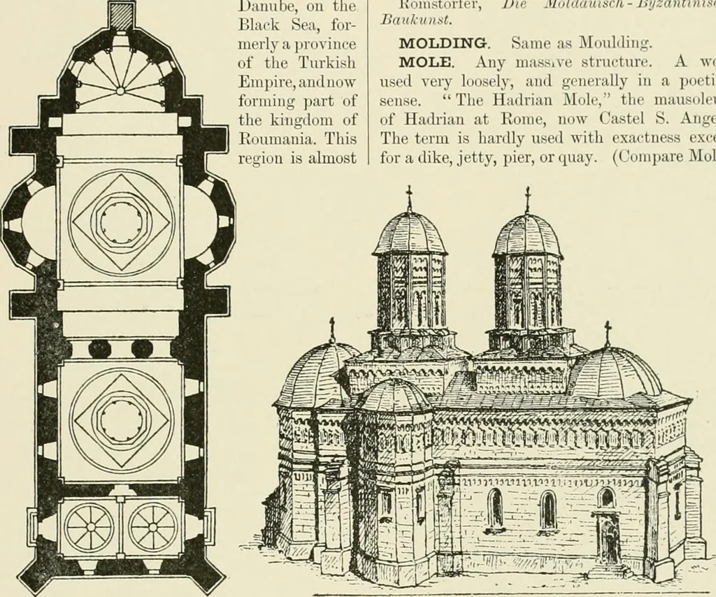 An illustration from A dictionary of architecture and building : biographical, historical, and descriptive, 1902, leaf 537